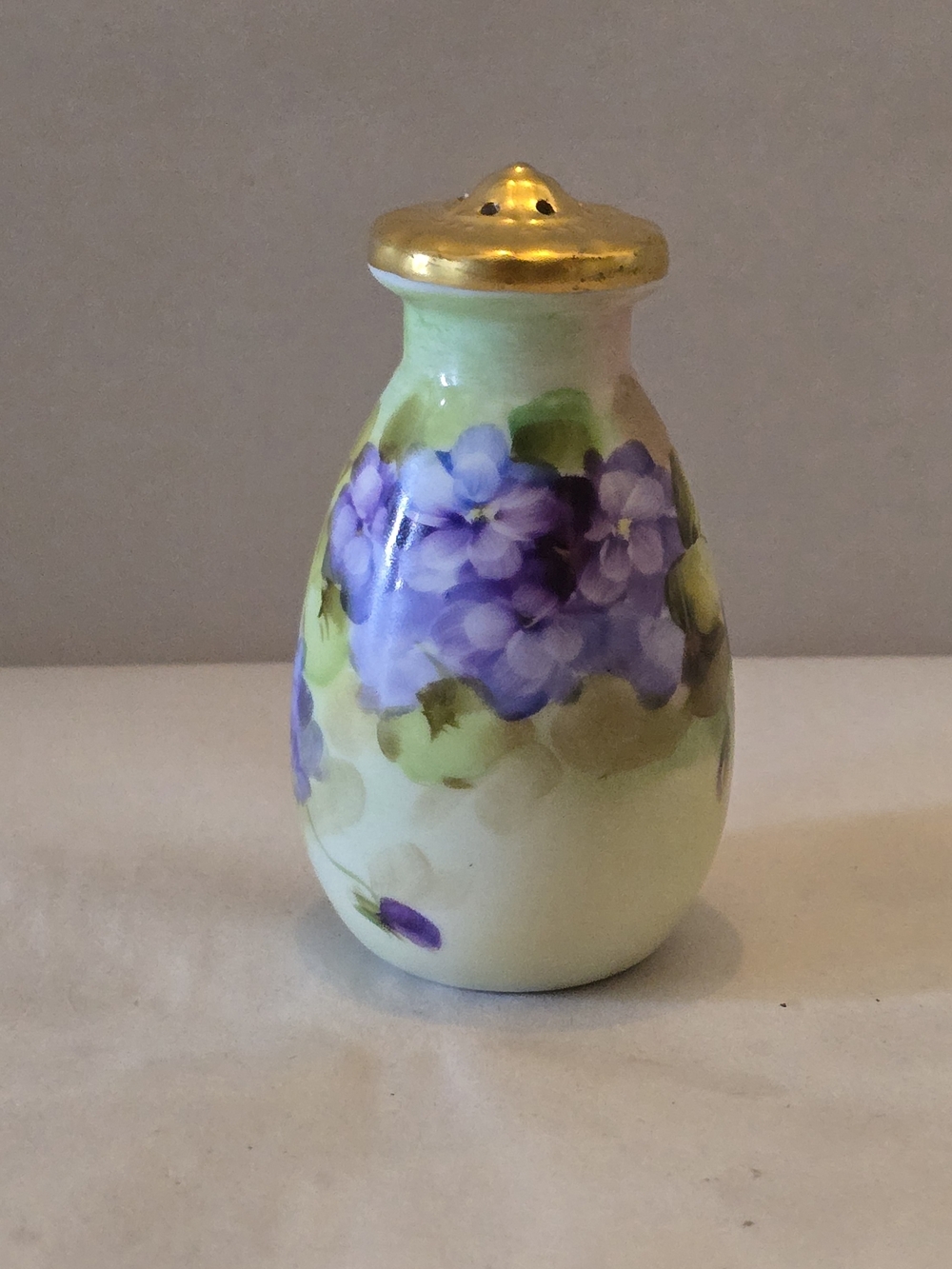 Hand-Painted Floral Porcelain Shaker with Gold Top - Purple & Green